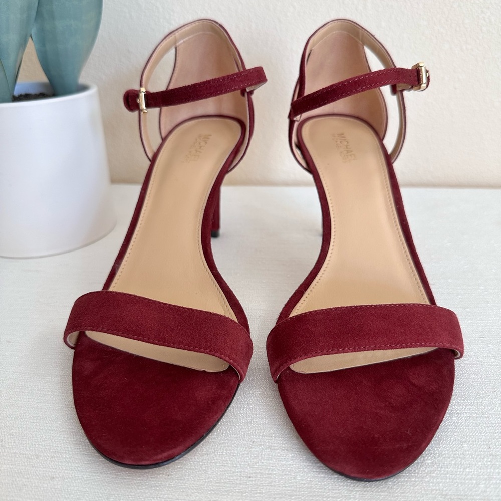 New Michael Michael Kors Simone Wine Suede Ankle Strap Dress Sandals Womens 8.5M - Picture 4 of 10